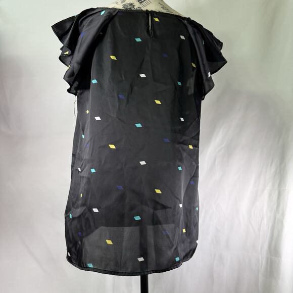 Apostrophe Blouse Top Size Large P bust 42" polka dot chiffon ruffle slve - Picture 3 of 6